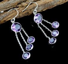 Amethyst gemstone dangle earring, 925 Sterling silver, Gifts for women